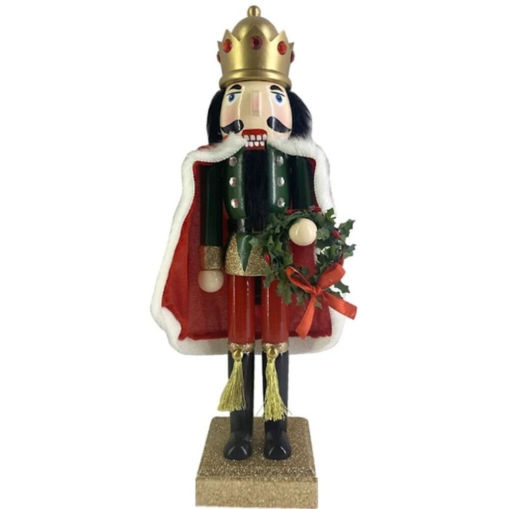 Wooden Christmas Nutcracker, 15", WHITE KING IN ROYAL OUTFIT WITH WREATH,ATH